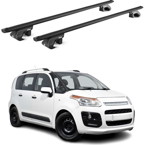 OMAC Barres de toit aluminium certifiées TÜV pour Citroën C3 Picasso 2009-2016 – Pour rails de toit standards – Rainure en T – Charge max 90 kg – 2 antivols Noir (1/4)