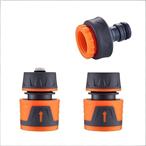 Kit de raccordement pour robinet/tuyau d'arrosage avec raccord étanche 1/2 pouce, raccord rapide et raccord femelle 3/4 pouce de qualité supérieure, gris/orange