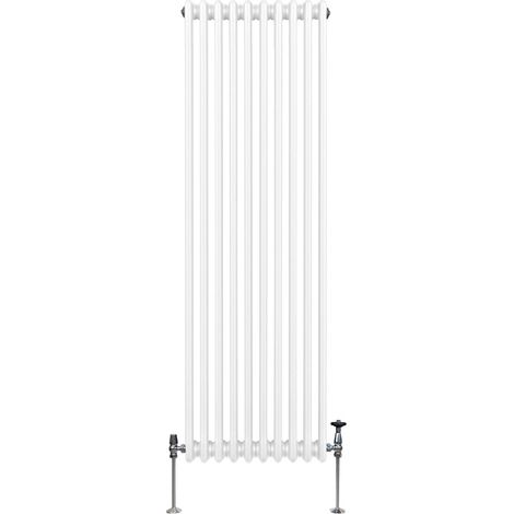 Radiador Tradicional Vertical de 3 columnas 1800mm x 472mm  Blanco   Acero  Montado en pared  Kit de fijación y soportes  + Cepillo de limpieza GRATIS  Calefacción estufa calefactor