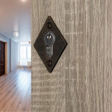 Ouvre&Déco – 2 rosaces de poignée de porte losanges Ellix trou de cylindre, Fer aspect rouille