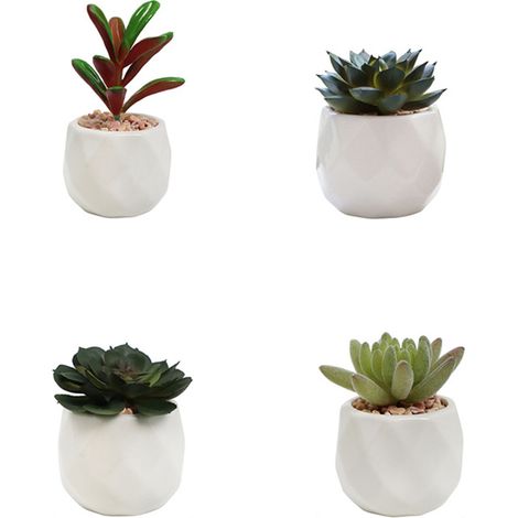 Pots en céramique géométriques modernes pour plantes succulentes réalistes variées, lot de 4 (1/5)