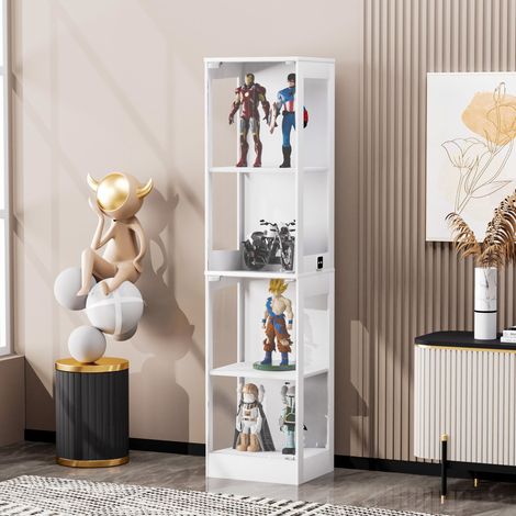 Vitrine en verre 4 étages 40×35×165cm,éclairage LED,portes vitrées capteurs intelligents,armoire antipoussière blanc pour salon,chambre et bureau.