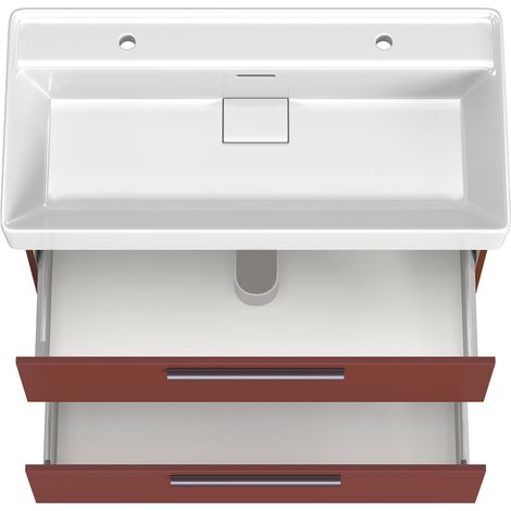 Badmöbel Set 3-teilig Waschtisch für 2 Armaturen, Spiegel rund und Midischrank in rot - ATELLA-03 (1/5)