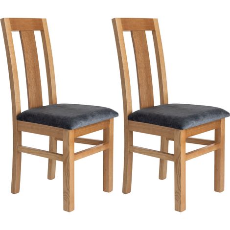 Lot de 2 chaises en hêtre chêne clair assise tissu gris - MARTHA