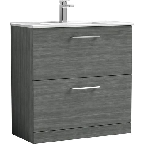 Balterley  Modern Bathroom 2 Soft Close Drawer Floor Standing Vanity Unit & Basin, Anthracite Woodgrain, 600mm