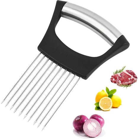 Coupe manuel en acier inoxydable,decoupe legumes,alimentaire tranche assistant,coupes legume,titulaire trancheuse,coupe oignons eminceur en acier inoxydable pour viande,pommes,tomates,citrons (1/5)