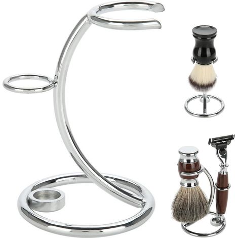 1 Support Rasoir Et Blaireau En Acier Inoxydable Argent Base Antidérapante Pour Salle De Bain Homme (1/5)