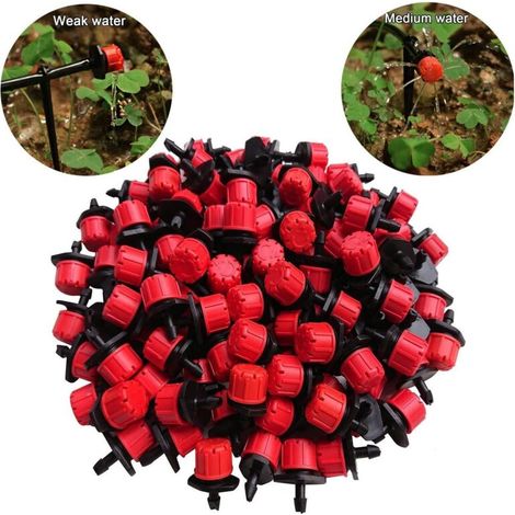 Goutteurs d'irrigation, 100pcs Arroseurs d'arrosage réglables Kits de système d'irrigation goutte à goutte Micro Flow Drip Head Irrigation Buses de brumisation (1/4)
