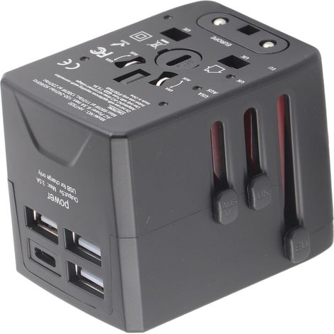 Neuer Universal-Reiseadapter mit 4 multifunktionalen USB-Anschlüssen (Großhandel) 3 USB + Typ-C Schwarz (1/5)