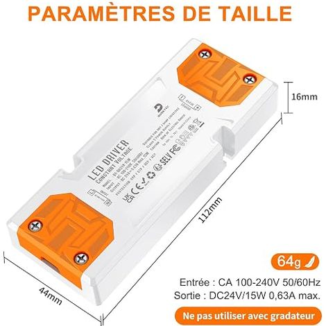 LED Power Supply 24V 15W 630mA Transformer 220V 24V Extra Flat Transfo (1/4)