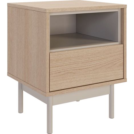 Selsey LAYEN – Table de chevet avec tiroir et niche ouverte, finition chêne / gris cachemire (1/5)