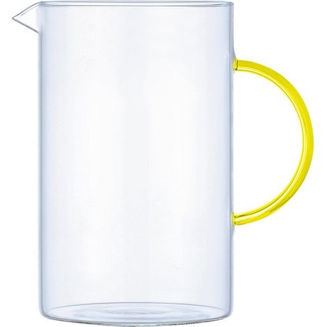 Pichet en verre avec anse jaune 1,5 L - Carafe à eau transparente de table - 14x11,5x18 cm - PANGIVO (1/3)