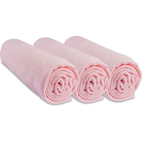 Lot de 3 Draps housse Jersey 100% Coton - 50x100 cm - Rose (1/4)