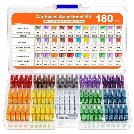 Ce kit contient 180 fusibles automobiles de tailles différentes : 60 mini fusibles à lames + 60 fusibles automobiles miniatures standard + un extracteur de fusibles. (1/3)