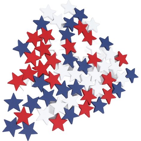 Sternförmige Holzbausteine zum Unabhängigkeitstag, blau, weiß, rot, DIY-Dekoration zum 4. Juli, patriotischen Sternen, auch für Tag der Arbeit und Gedenktag geeignet, 30 mm / 1,18 Zoll (1/5)