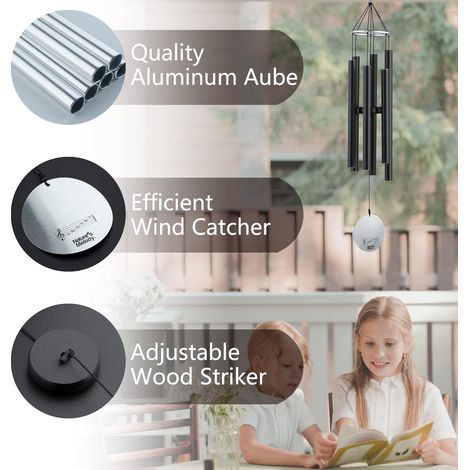tubi campanelli eolici appesi a gancio Furin decorazione natura melodiosa elegante giardino casa regalo, nero 95 cm (1/4)