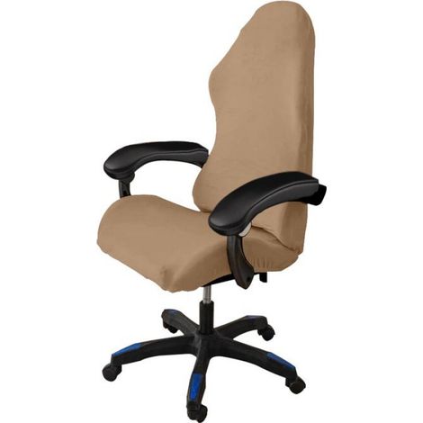 Housse Elastique Pour Chaise Gaming - Velours Camel - Fermeture Eclair + Bande Elastique + Cordons - Taille Unique (1/5)