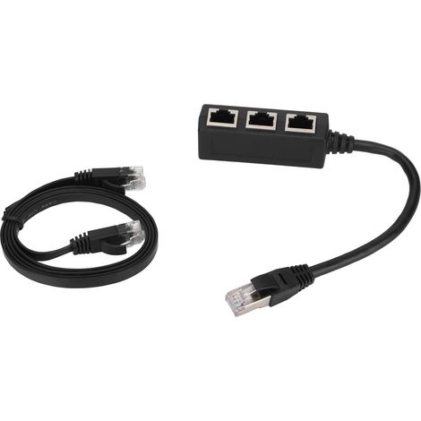 Adaptateur Ethernet RJ45 avec rallonge 1 vers 3 ports, répartiteur et câble de 1 m pour une utilisation domestique.
