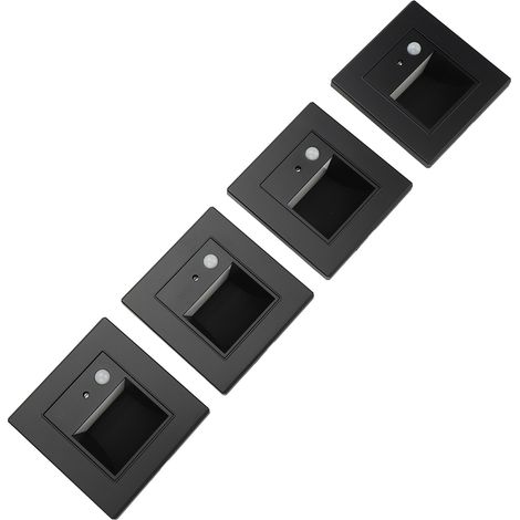 4 pièces luminaires de marche capteur mouvement encastrés induction intelligente veilleuse chambre pour escalier couloir 110-240V noir PC ignifuge 90x86x32mm (1/5)