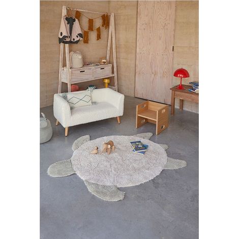 Tapis enfant forme tortue coton lavable en machine Sea Turtle Crème 110x130 (1/5)