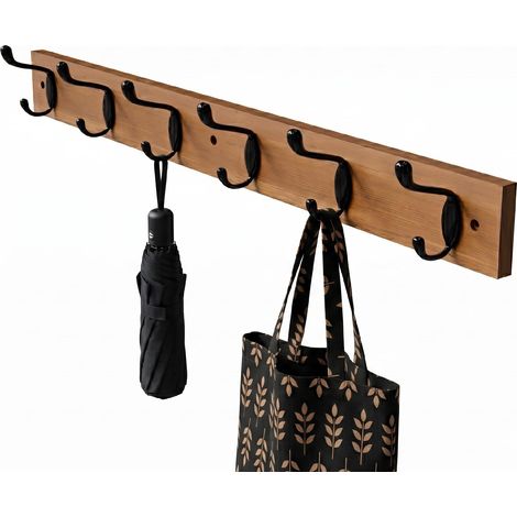Porte-manteau mural multiple - 680 x 70 x 75 mm - Porte-manteau couleur Acacia/noir - Fabriqué en BOIS + ZAMAK. Mod. CM37 (1/5)