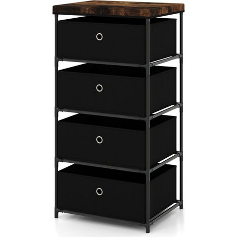 Cassettiera a 4 cassetti 42 x 33,5 x 84,5 cm ampio spazio di archiviazione design rustico tessuto nero 200011544