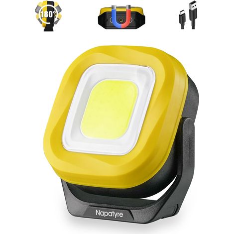 Foco LED recargable, 1000 LM, portátil, para obras de construcción, con base magnética de 180°, 4 modos, 2000 mAh, ideal para camping, obras, garajes y talleres (1 unidad) [Clase energética A+++]