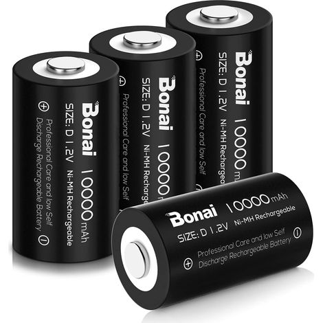 Lot de 4 Piles Rechargeables D LR20 Ni-MH de Haute Capacite 10000mAh, 1.2V, 1200 cycles, faible auto-decharge, pré-chargées, plus puissantes et durables (1/5)