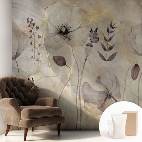Tapete Vliestapete mit Kleber - Fototapete mit Motiv - Wandtapete modern - Wandgestaltung Zarte Blumen 250x250 cm (1/5)