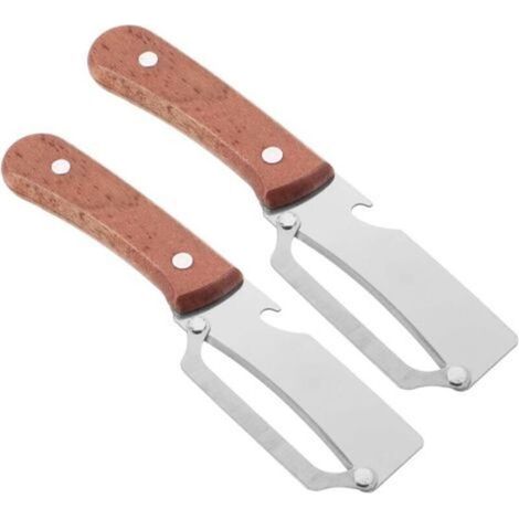 Lot de 2 Éplucheurs Multifonctionnels à Lame INOX avec Manche en Bois Naturel et Ouvre-Bouteille Intégré Outil Cuisine Polyvalent pour Fruits, Légumes et Bar, pour Usage (1/5)