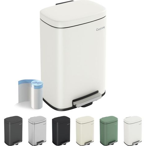 Pedal Kitchen Bin with Soft Close Lid, Step-On Trash Can with Inner Bucket 12L WHITE