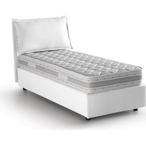 Talamo Italia - Letto singolo Carla, Letto contenitore con rivestimento in tessuto, 100% Made in Italy, Apertura frontale, con materasso Cm 90x200 incluso, Panna