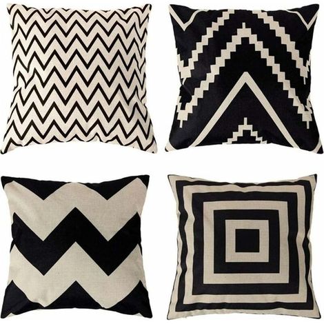 4 Pcs Housses de Coussin 45 x 45 cm, Carré Décoratif Taie d'oreiller Canapé Housse Coussin Noir et Blanc Imprimé Motif Animal Mingon Lin Décoration Maison pour Chambre Salon Bureau (1/5)