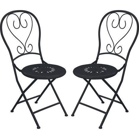 Lot de 2 chaises de jardin pliantes en métal façon fer forgé - Anthracite - GUERMANTES de MYLIA