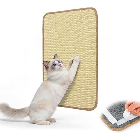 Tapis Griffoir Chat en Sisal, 50 x 30 cm Tapis Griffoir pour Chat, Tapis à Gratter Rectangle Antidérapant, Tapis en Sisal Naturel Résistante Robuste pour Murs, Portes, Canapé, Meubles (1/5)