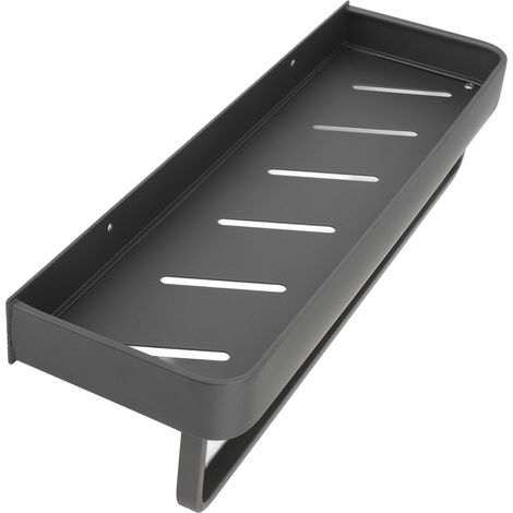 Étagère murale aluminium sans perçage pour salle de bain, porte-serviettes fixé au mur avec crochet, organiseur de serviettes, rangement gain de place, finition argentée, lot de 1 (1/5)