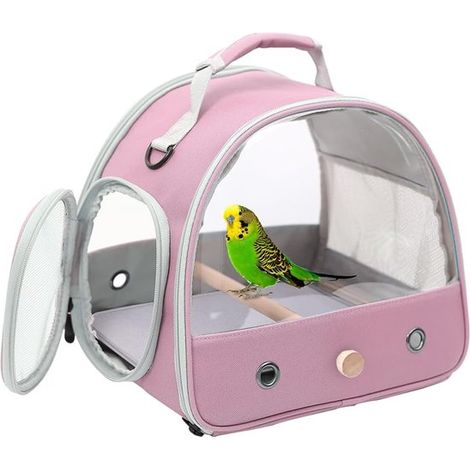 Jaula para pájaros,Jaula portátil para pájaros,Loros de cola larga,Loros pequeños de cola larga,Incluye cojín y percha de madera,Rosa (1/5)