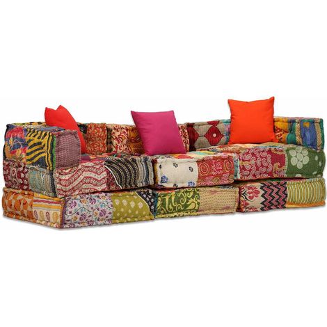 Pouf Design modulaire à 3 places - Fauteuil Repose-Pieds pour Salon ou Chambre Patchwork Tissu BV626529 - BonneVie (1/5)
