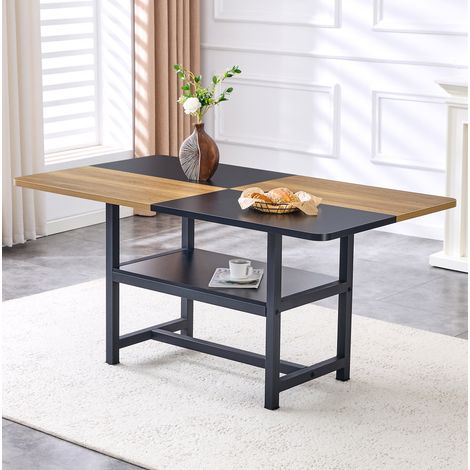 Table à manger 160x90x76 cm noir et bois en MDF et métal avec rangement intégré (1/5)