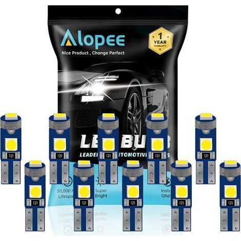 10er-Pack T5 LED-Lampen, weiß, 12 V, 3SMD, 3030-kompatibel, W1,2 W, für Auto, Motorrad, Armaturenbrett (1/5)