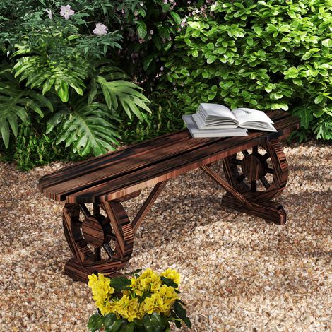 Banco de de Madera con 2 Ruedas Decorativas Estilo Rústico Carga 200 kg 120x29x39 cm Carbonizado