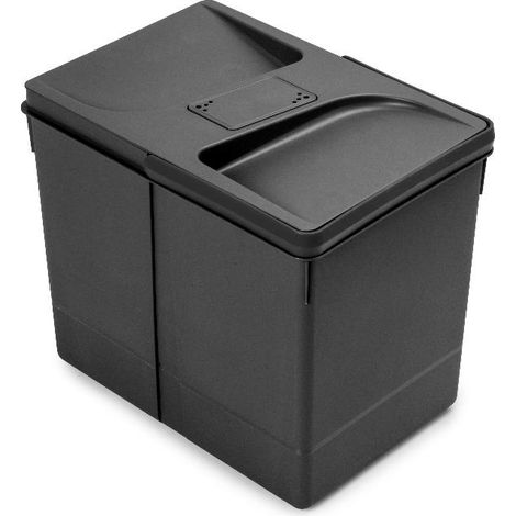 Emuca Contenedores para cajón de cocina Recycle con tapa anti olores, Altura 266, 1x15litros, Plástico, Negro