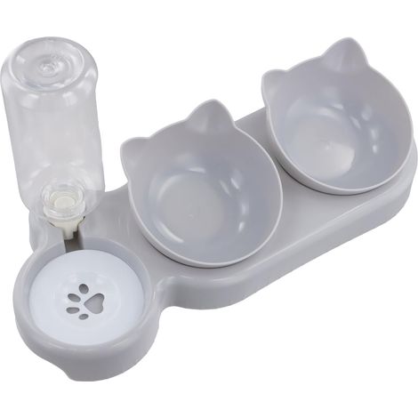 Bol Alimentario Para Gatos - Doble Compartimento Inclinado 15° - Sistema Flotante De Agua - Antideslizante - Gris - 1 Unidad (1/5)