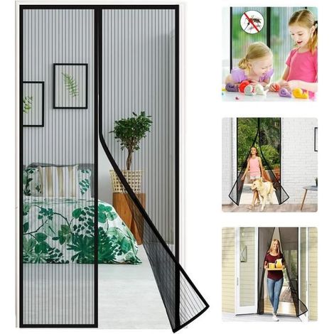 Magnetischer Fliegenschutz-Vorhang für Terrassentüren, schwarz (120x210 cm)