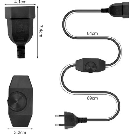 LED dimmer switch with switch, 2 m cable for dimmable lamps 220-250 V/100 W Max, EURO extension cord with rotating plug, silent (1/4)