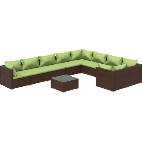 Set muebles de jardín 10 pzas y cojines ratán sintético marrón vidaXL (1/5)