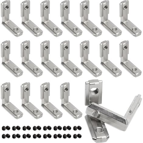16 connettori angolari in profilo di alluminio, connettore angolare interno in profilo di alluminio 2020 con 6 scanalature M5, angolo interno con scanalatura a T 2020 con 32 viti per profilo serie 20 (1/5)