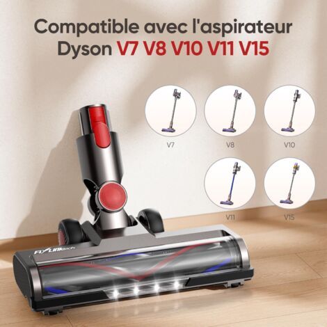 Têtes de brosse compatibles avec les aspirateurs Dyson V7, V8, V10, V11 et V15, rotation flexible à 180°, avec 4 lumières LED frontales et 2 brosses rotatives de rechange - garantie d'un an. (1/3)