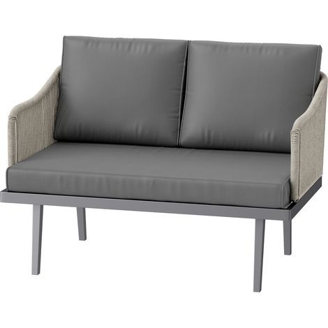 Canapé de jardin 2 places avec coussins en résine tressée, canapé d'extérieur cadre en acier 110 x 70 x 72 cm gris foncé (1/5)