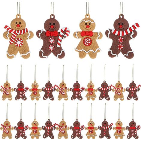 Ornement De Sapin De Noël - Figurine Pain D'épice - Accroche En Cordon - 24 Pièces - Motifs Variés - 7,6 cm (1/5)